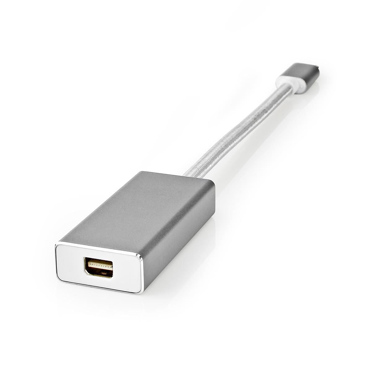 Nedis USB-C™ Adapter | USB 3.2 Gen 1 | USB-C™ Male | Mini DisplayPort Female | 0.20 m | Round | Gold Plated | Braided / Nylon | Silver | Cover Window Box