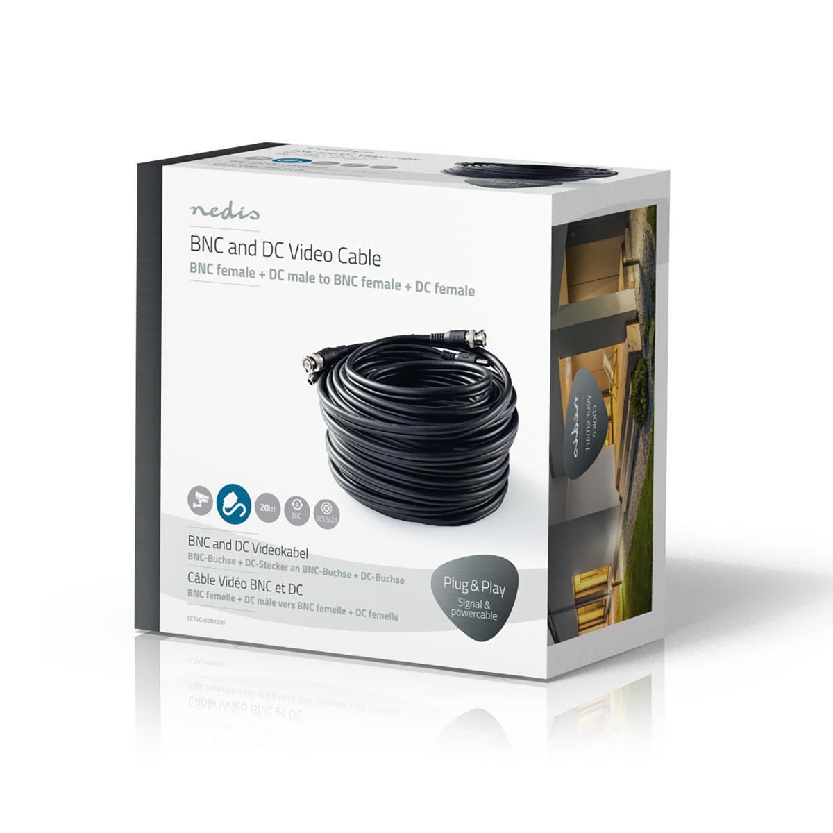 Nedis CCTV Security Cable | BNC / DC | 20.0 m | Round | PVC | Black | Gift Box