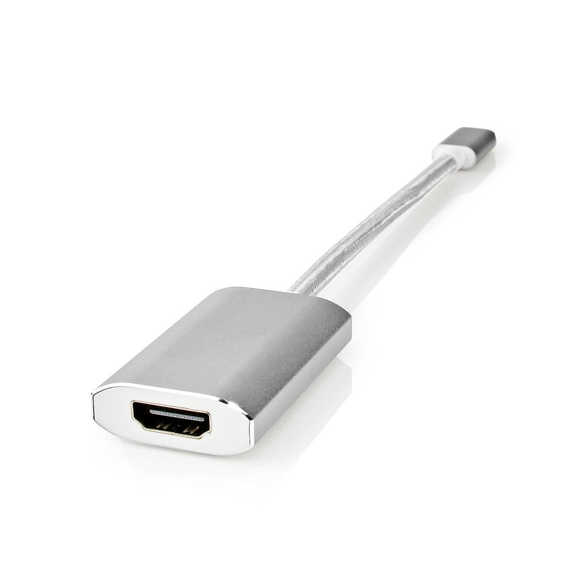 Nedis USB-C™ Adapter | USB 3.2 Gen 1 | USB-C™ Male | HDMI™ Output | 4K@60Hz | Power delivery | 0.20 m | Round | Gold Plated | Braided / Nylon | Silver | Cover Window Box