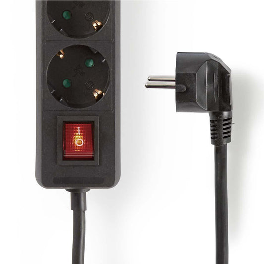 Nedis Extension Socket | Type F (CEE 7/7) | 3-Way | 1.50 m | 3680 W | 16 A | Kind of grounding: Side Contacts | 230 V AC 50/60 Hz | Socket angle: 45 ° | H05VV-F 3G1.5mm² | On/Off switch | Black
