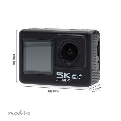 Nedis Action Cam | Dual Screen | 5K@30fps | 16 MPixel | Waterproof up to: 30.0 m | 80 min | Wi-Fi | App available for: Android™ / IOS | Mounts included | Black