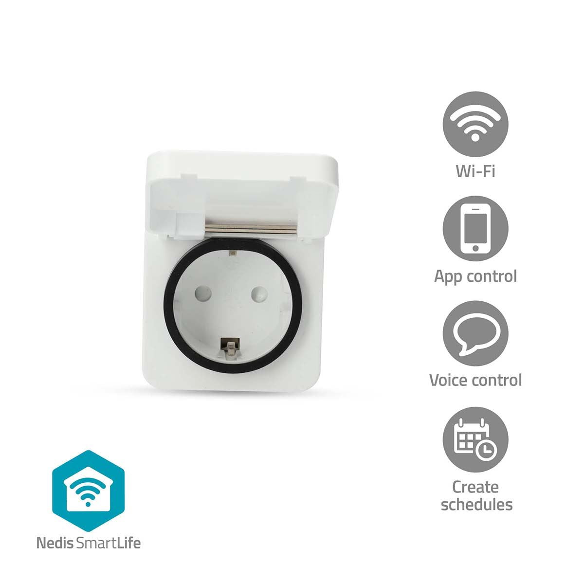Nedis SmartLife Smart Plug | Wi-Fi | IP44 | 3680 W | Plug with earth contact | -25 - 55 °C | Android™ / IOS | Grey / White | 1 pcs