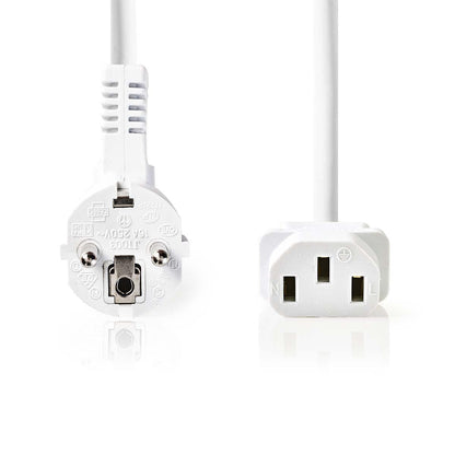 Nedis Power Cable | Plug with earth contact male | IEC-320-C13 | Angled | Straight | Nickel Plated | 3.00 m | Round | PVC | White | Label