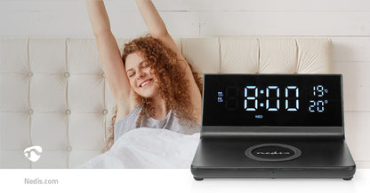 Nedis Alarm clock with wireless charging | Qi certified | 5 / 7.5 / 10 / 15 W | USB-A Male | 2 Alarm Times | Snooze function