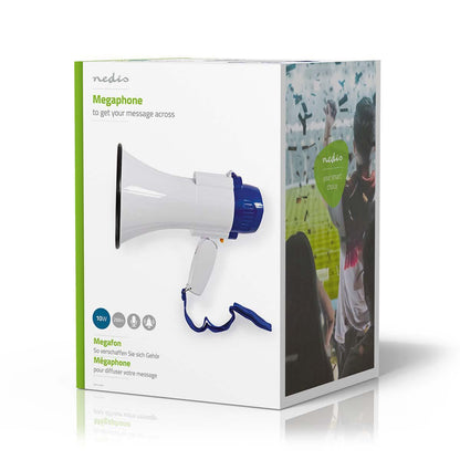 Nedis Megaphone | Maximum range: 250 m | Maximum Volume control: 115 dB | Built-In Microphone | Built-in siren | Recording function | Blue / White