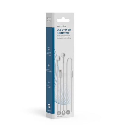 Nedis Wired Earphones | USB-C™ | Cable length: 1.20 m | Built-in microphone | Volume control | White
