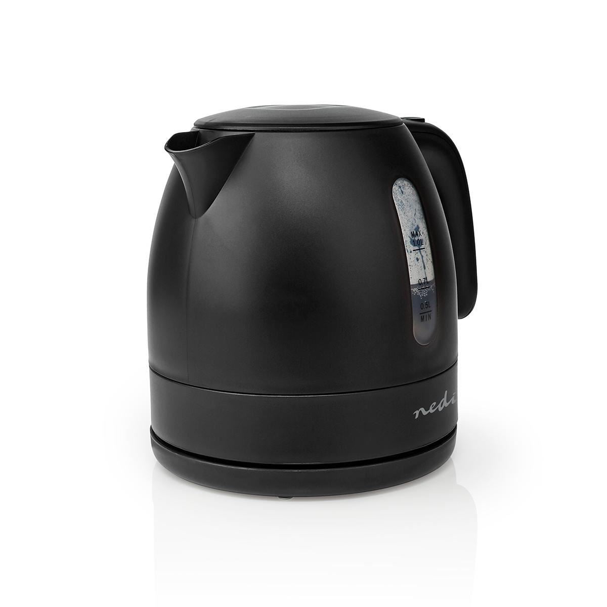 Nedis Electric Kettle | 1.0 l | Plastic | Black | Rotatable 360 degrees | Concealed heating element | Strix® controller | Boil-dry protection