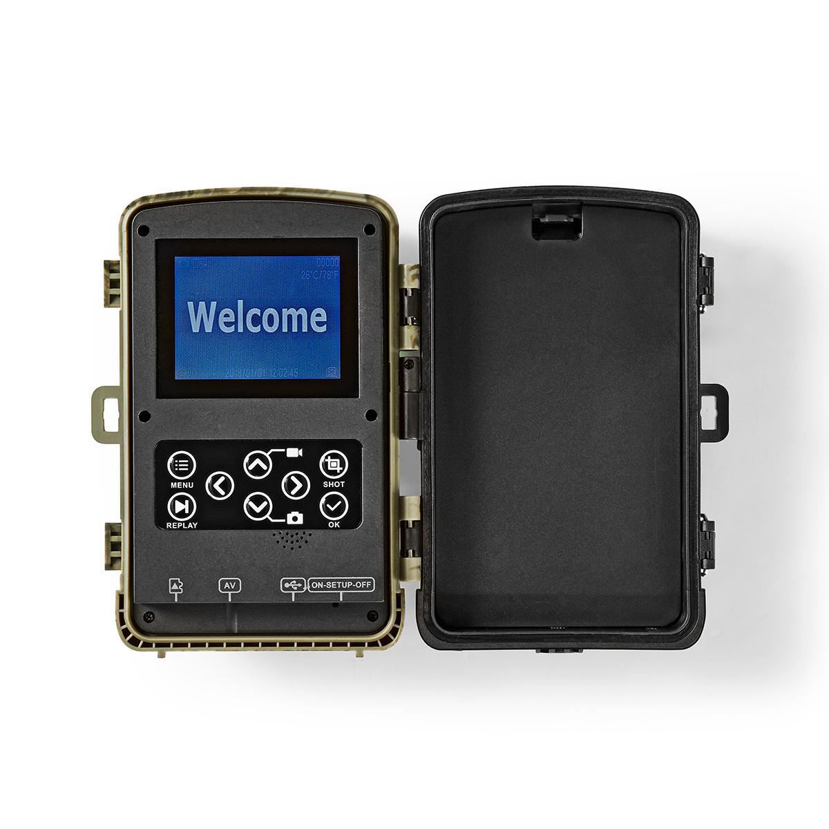 Nedis Wildlife Camera | 1080p@30fps | 16.0 MPixel | 5 MPixel CMOS | IP56 | Black No-Glow IR | Night vision | Viewing angle: 90 ° | Motion sensor | Detection angle: 120 ° | Detection range: 20.0 m | Screen size: 2.4 " | LCD Screen | Brown/Green