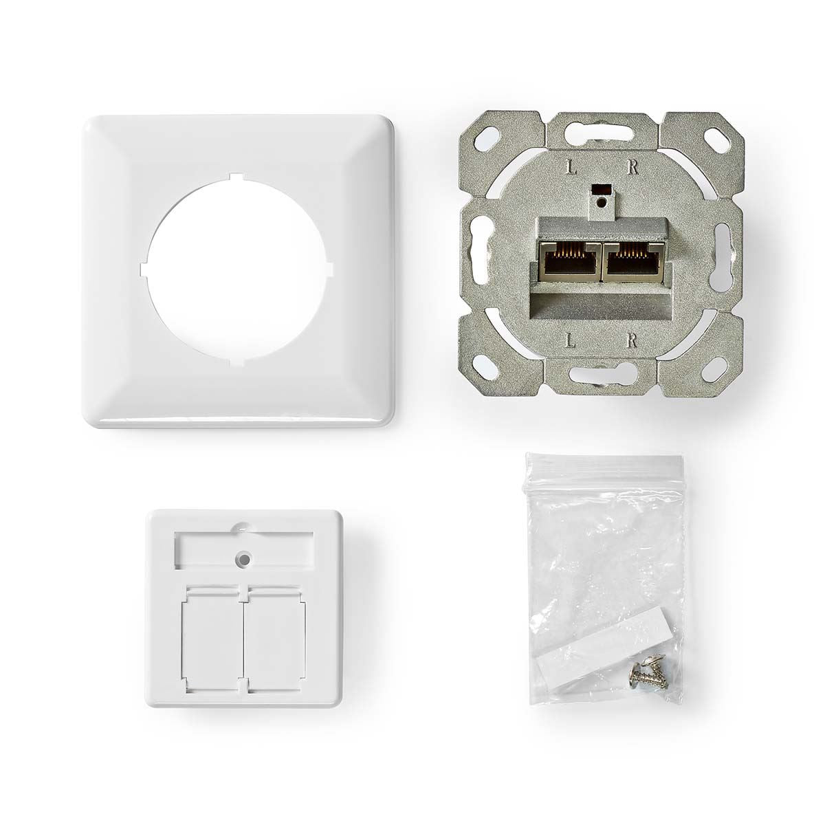 Nedis Network Wall Box | In-Wall | 2 port(s) | CAT6a | Straight | Female | Gold Plated | PVC | White | Box