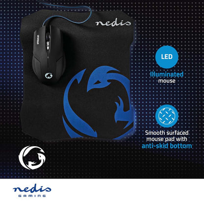 Nedis Gaming Mouse & Mouse Pad Set | Wired | 800 / 1200 / 1600 dpi | Adjustable DPI | Number of buttons: 6 | Right-Handed | 1.50 m | Normal Lighting
