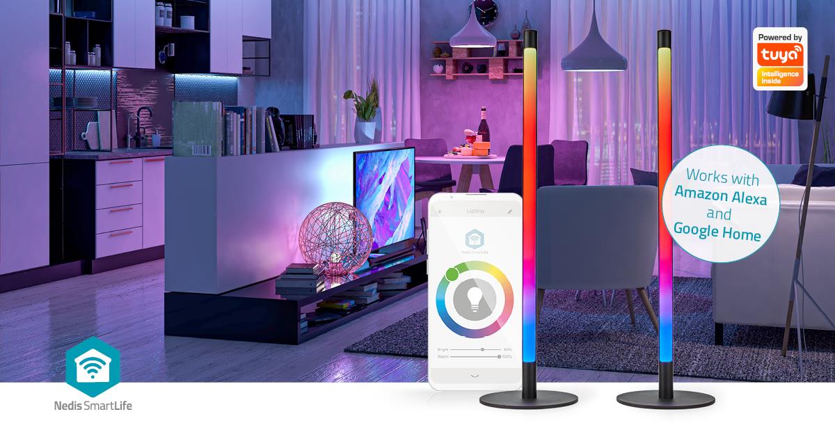 Nedis SmartLife Mood Light | Wi-Fi | Tube | 600 lm | RGBIC / Warm to Cool White | 2700 - 6500 K | 36 W | Metal | 2 pcs