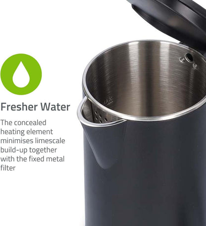 Nedis Electric Kettle | 1.5 l | Plastic | Black | Rotatable 360 degrees | Concealed heating element | Strix® controller | Boil-dry protection
