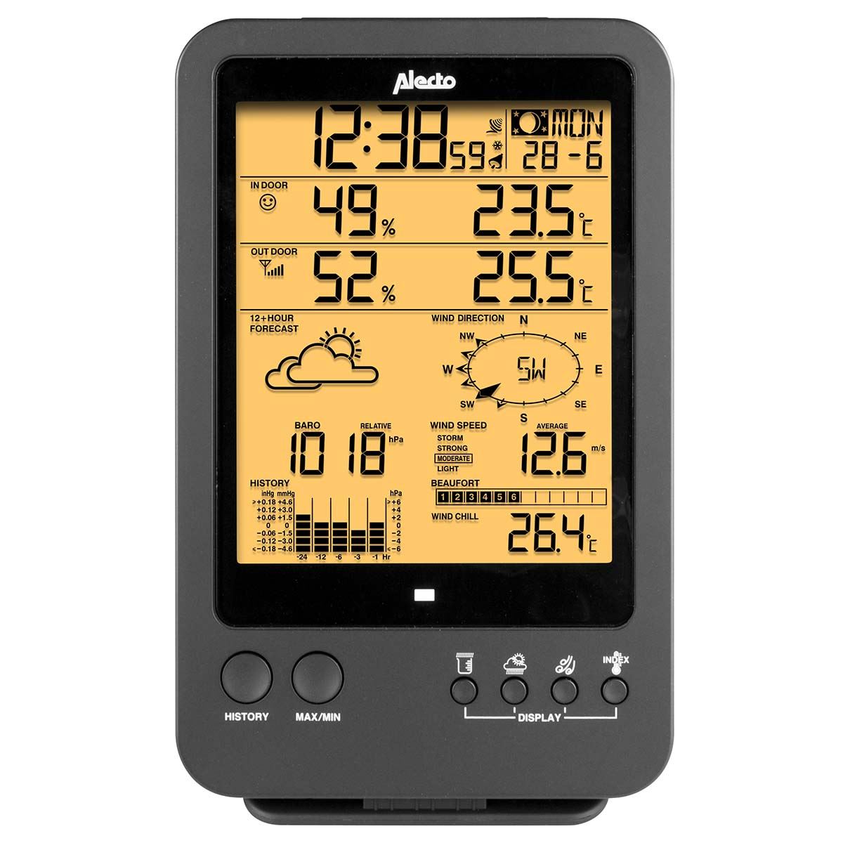 Alecto Weather Station | Indoor and Outdoor Temperature, Forcast, Wind, Humidity, Rain & More | Outside Wireless sensor | Black