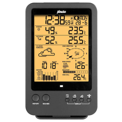 Alecto Weather Station | Indoor and Outdoor Temperature, Forcast, Wind, Humidity, Rain & More | Outside Wireless sensor | Black