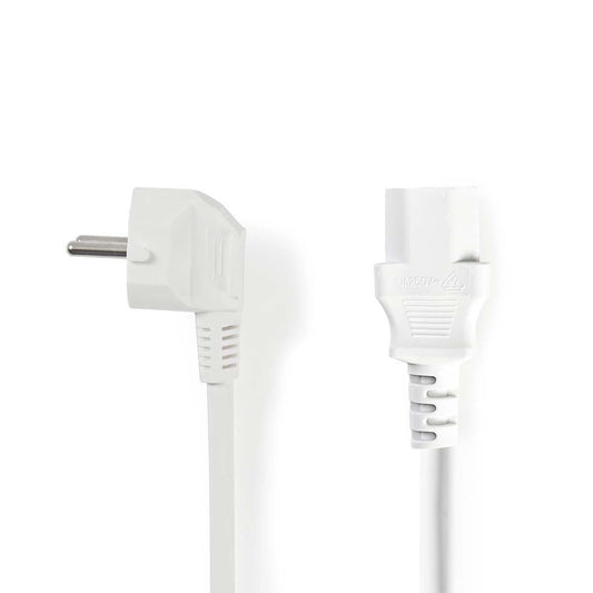 Nedis Power Cable | Plug with earth contact male | IEC-320-C13 | Angled | Straight | Nickel Plated | 3.00 m | Round | PVC | White | Label