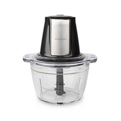 Nedis Food Chopper | 500 W | 1 l | Glass | 1-Speed Setting | Black / Silver