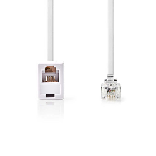 Nedis Telecom Extension Cable | RJ11 Male | RJ11 Female | 10.0 m | Cable design: Flat | Plating: Gold Plated | Cable type: RJ11 | White | Label