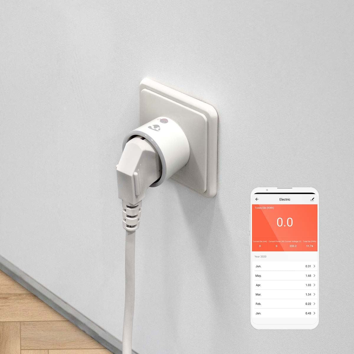 Nedis SmartLife Smart Plug | Wi-Fi | IP21 | Power meter | 2500 W | Plug with earth contact / Type F (CEE 7/7) | -10 - 40 °C | Android™ / IOS | White | 1 pcs