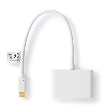 Nedis USB Multi-Port Adapter | USB 3.2 Gen 1 | USB-C™ Male | 2x USB-A | 5 Gbps | 0.20 m | Round | Nickel Plated | PVC | White | Polybag