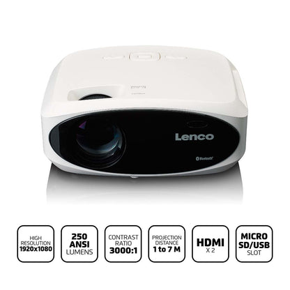 Lenco Full HD 1080P LCD projector with Bluetooth White