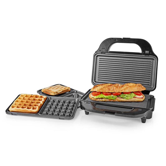 Nedis Multi Grill | Grill / Sandwich / Waffle | 900 W | 28 x 15 cm | Automatic temperature control | Plastic / Stainless Steel