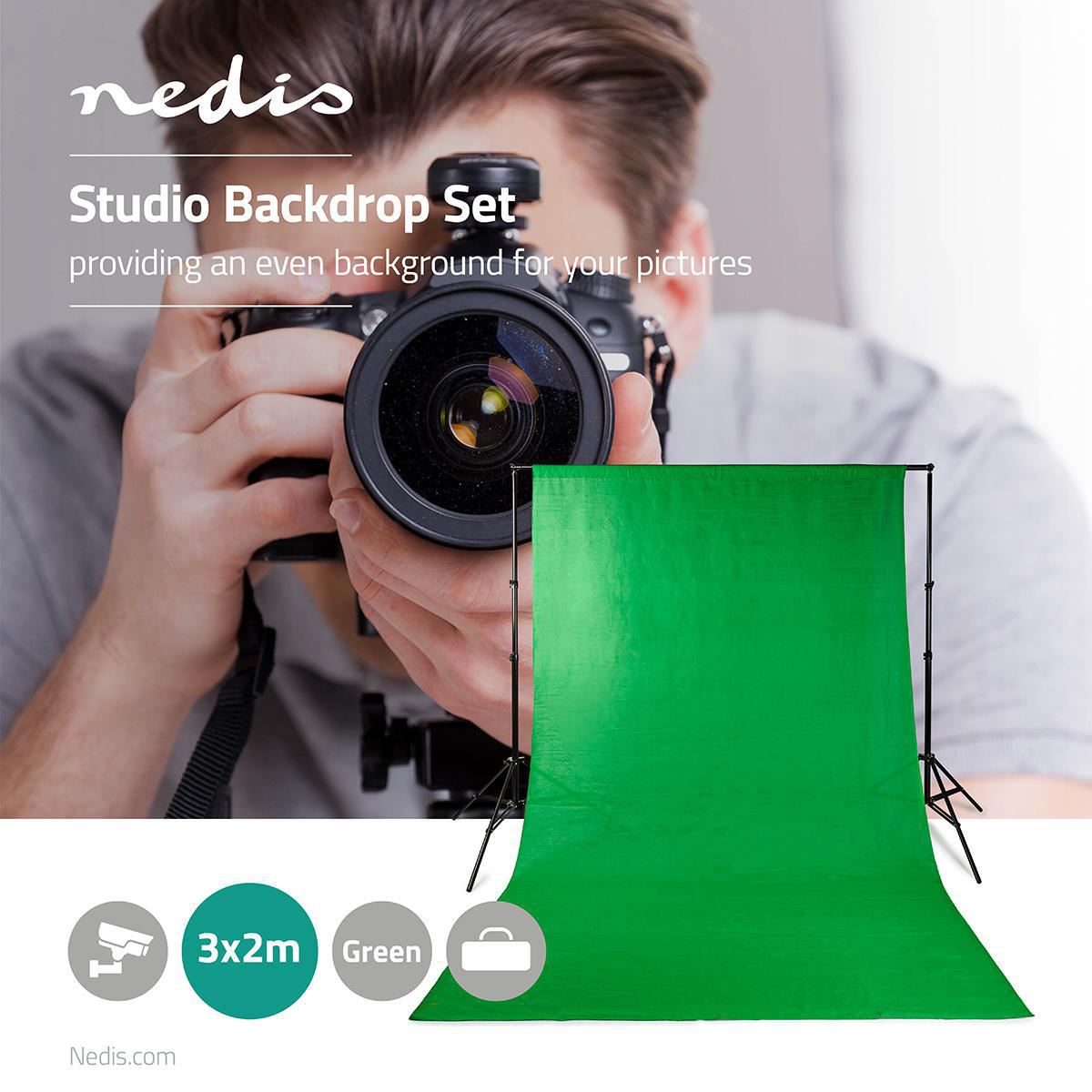 Nedis Photo Studio Backdrop Set | 1,90 x 2,95 m | Travel bag included | Tripods included | Black | 1 pcs