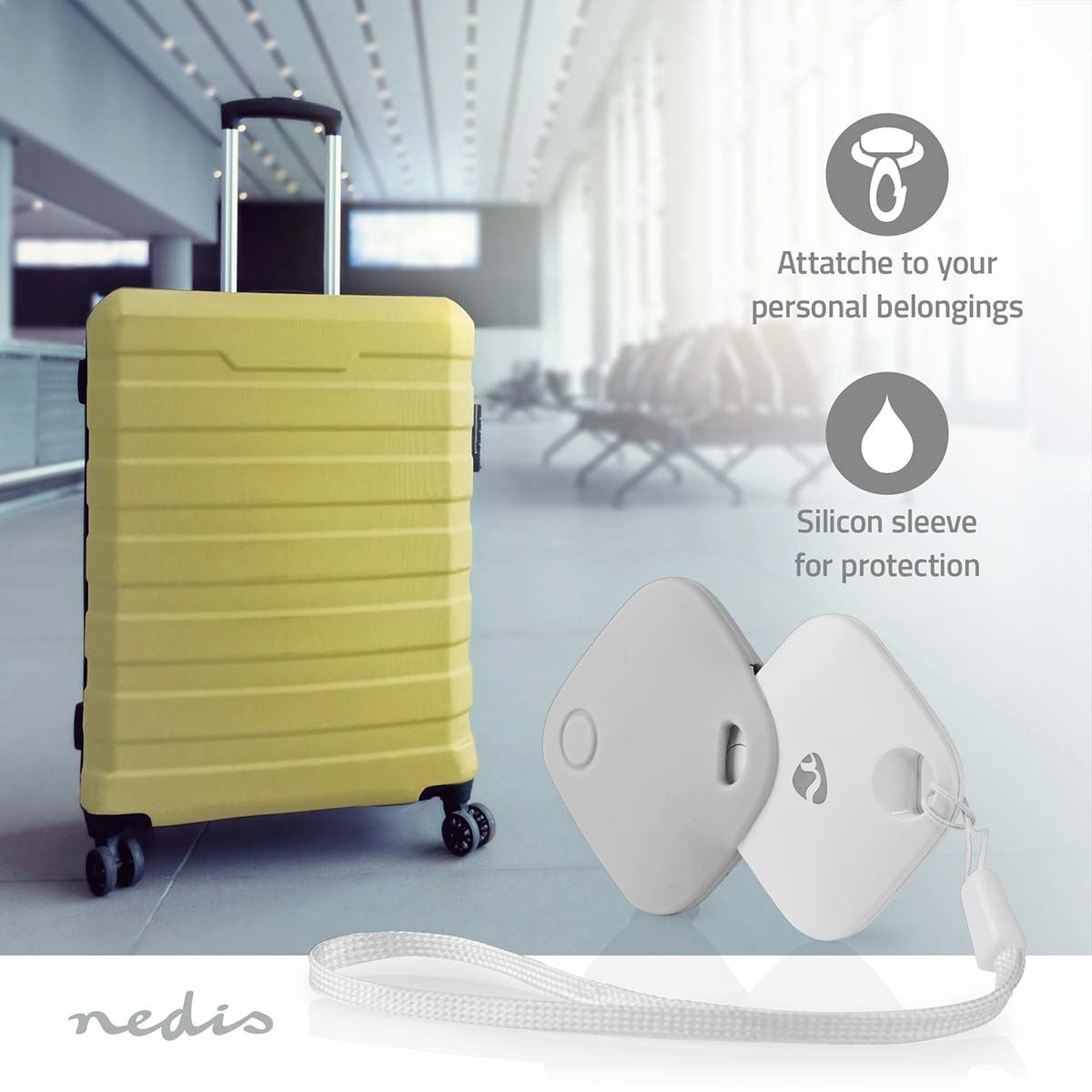 Nedis Key Finder | Compatible with: Apple Find My App | Battery Powered | 1x CR2032 | Batteries included | Bluetooth® version: 5.1 | Battery life up to: 1 year | White | 1 pcs