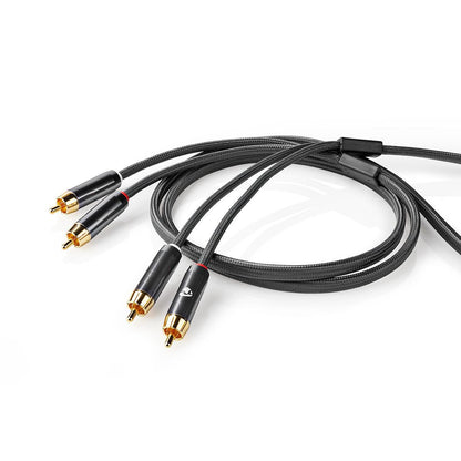Nedis CATB24200GY50 | Stereo Audio Cable | 2x RCA Male | 2x RCA Male | Gold Plated | 5.00 m | Round | Grey / Gun Metal Grey | Cover Window Box