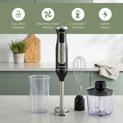 MELISSA Hand Blender 600 W | Mains Powered | Speed settings: 2-Speed Setting | Black / Silver