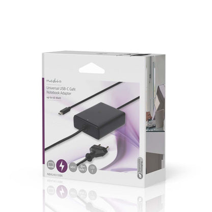 Nedis Notebook Adapter | GaN | 45 W | 5 / 9 / 12 / 15 / 20 V DC | 2.25 / 2.33 / 2.92 / 3.0 A | Used for: Notebook / Smartphone / Tablet | Euro / Type-C (CEE 7/16)