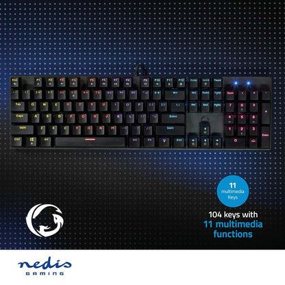 Nedis Wired Gaming Keyboard | USB Type-A | Mechanical Keys | LED | QWERTY | US Layout | USB Powered | Power cable length: 1.50 m | Gaming