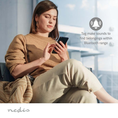 Nedis Key Finder | Compatible with: Apple Find My App | Battery Powered | 1x CR2032 | Batteries included | Bluetooth® version: 5.1 | Battery life up to: 1 year | White | 1 pcs