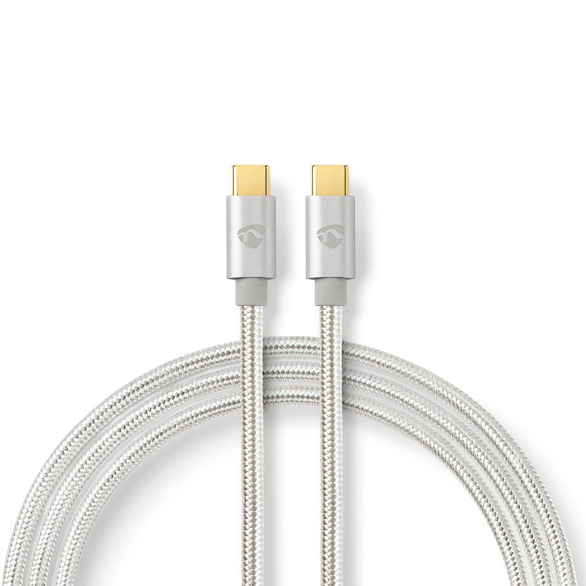 Nedis USB Cable | USB 2.0 | USB-C™ Male | USB-C™ Male | 100 W | 480 Mbps | Gold Plated | 1.00 m | Round | Braided / Nylon | Silver | Cover Window Box