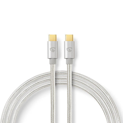 Nedis USB Cable | USB 2.0 | USB-C™ Male | USB-C™ Male | 100 W | 480 Mbps | Gold Plated | 1.00 m | Round | Braided / Nylon | Silver | Cover Window Box
