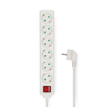 Nedis Extension Socket | Type F (CEE 7/7) | 6-Way | 5.00 m | 3680 W | 16 A | Kind of grounding: Side Contacts | 230 V AC 50/60 Hz | Socket angle: 45 ° | H05VV-F 3G1.5mm² | On/Off switch | White