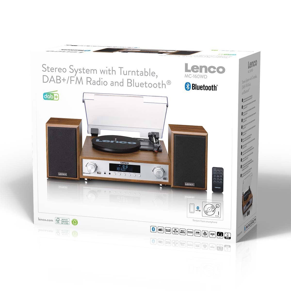 Lenco MC-160WD | HiFi Stereo System with Record Player | DAB+/FM Radio | Bluetooth® Speaker | Wood