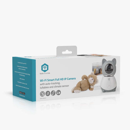 Nedis SmartLife Indoor Camera | Wi-Fi | Full HD 1080p | Pan tilt | Cloud Storage (optional) / microSD (not included) | With motion sensor | Night vision | Grey / White