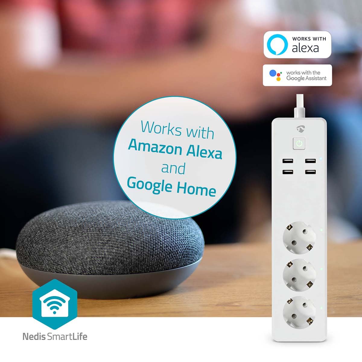 Nedis SmartLife Power Strip | Wi-Fi | 3x Plug with earth contact (CEE 7/3) / 4x USB | 16 A | 3680 W | 1.80 m | -10 - 40 °C | Android™ / IOS | White