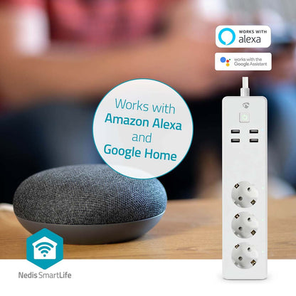 Nedis SmartLife Power Strip | Wi-Fi | 3x Plug with earth contact (CEE 7/3) / 4x USB | 16 A | 3680 W | 1.80 m | -10 - 40 °C | Android™ / IOS | White