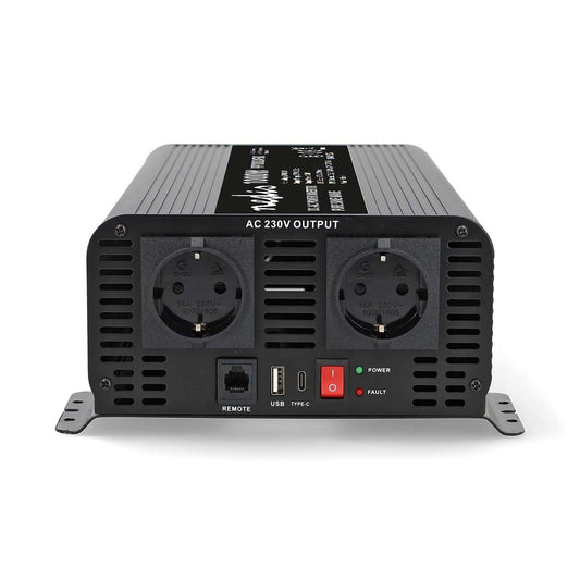 Nedis Power Inverter Pure Sine Wave | Input voltage: 24 V DC | Device power output connection(s): Type F (CEE 7/3) / USB-A / USB-C™ | 230 V AC 50 Hz | 1000 W | Peak power output: 2000 W | Screw Terminal | Pure Sine Wave | Fuse | Black