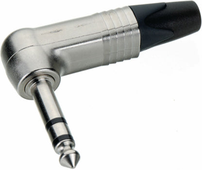 Neutrik 3 pole right-angle 1/4" professional phone plug, nickel contacts, nickel shell