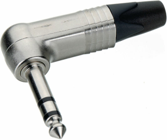 Neutrik 3 pole right-angle 1/4" professional phone plug, nickel contacts, nickel shell