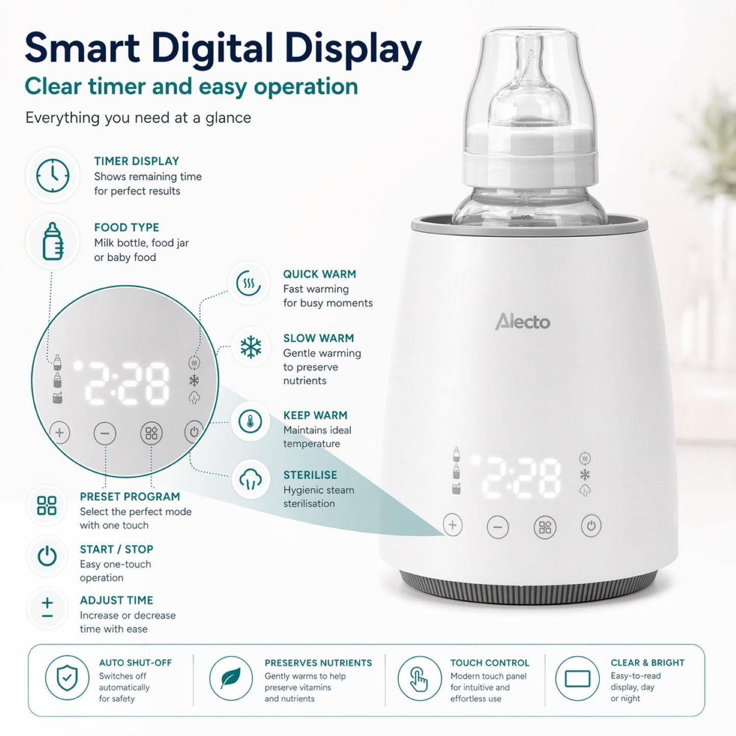 Alecto BW900 | Digital Fast Bottle / Food Warmer / Sterilizer with Smart Temperature Control, Warms Evenly