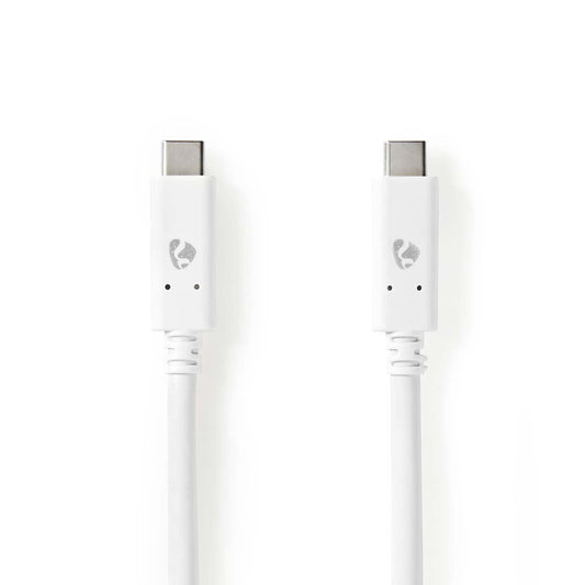 Nedis USB Cable | USB 3.2 Gen 2 | USB-C™ Male | USB-C™ Male | 100 W | 4K@60Hz | 10 Gbps | Nickel Plated | 1.00 m | Round | PVC | White | Box