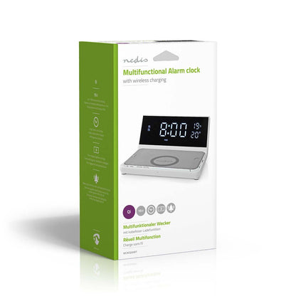 Nedis Alarm clock with wireless charging | Qi certified | 5 / 7.5 / 10 / 15 W | USB-A Male | 2 Alarm Times | Snooze function