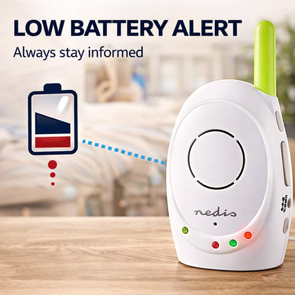 Nedis Baby Monitor | FHSS (Frequency-Hopping Spread Spectrum) | With talk back function | Range: 300 m | Battery Powered / Mains Powered | Green / White