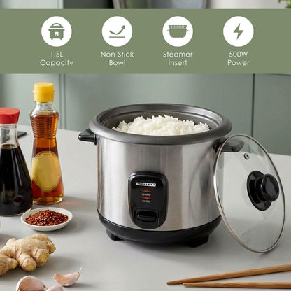 MELISSA Rice Cooker | 1.5 l | 500 W | Non stick coating | Removable bowl | Steamer Basket | Keep-warm function | Auto shut-off
