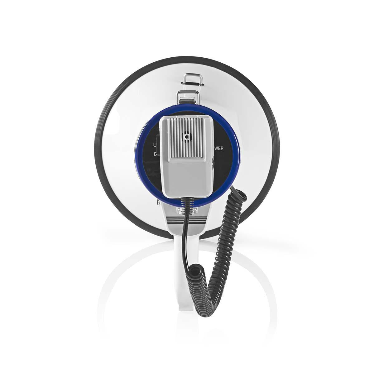 Nedis Megaphone | Maximum range: 1500 m | Maximum Volume control: 120 dB | Detachable Microphone | Built-in siren | Shoulder strap | Blue / White