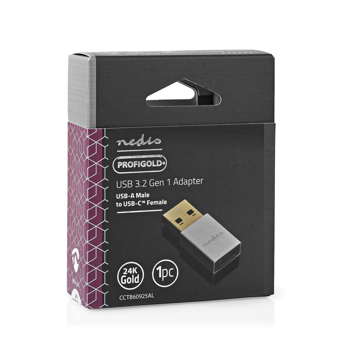 Nedis USB-A Adapter | USB 3.2 Gen 1 | USB-A Male | USB-C™ Female | 5 Gbps | Round | Nickel Plated | Silver | Cover Box