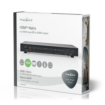 Nedis HDMI™ Matrix Switch | 4 x 2 port(s) | 4x HDMI™ Input | 2x HDMI™ Output | 4K@30Hz | 3.4 Gbps | Remote controlled | Metal | Anthracite